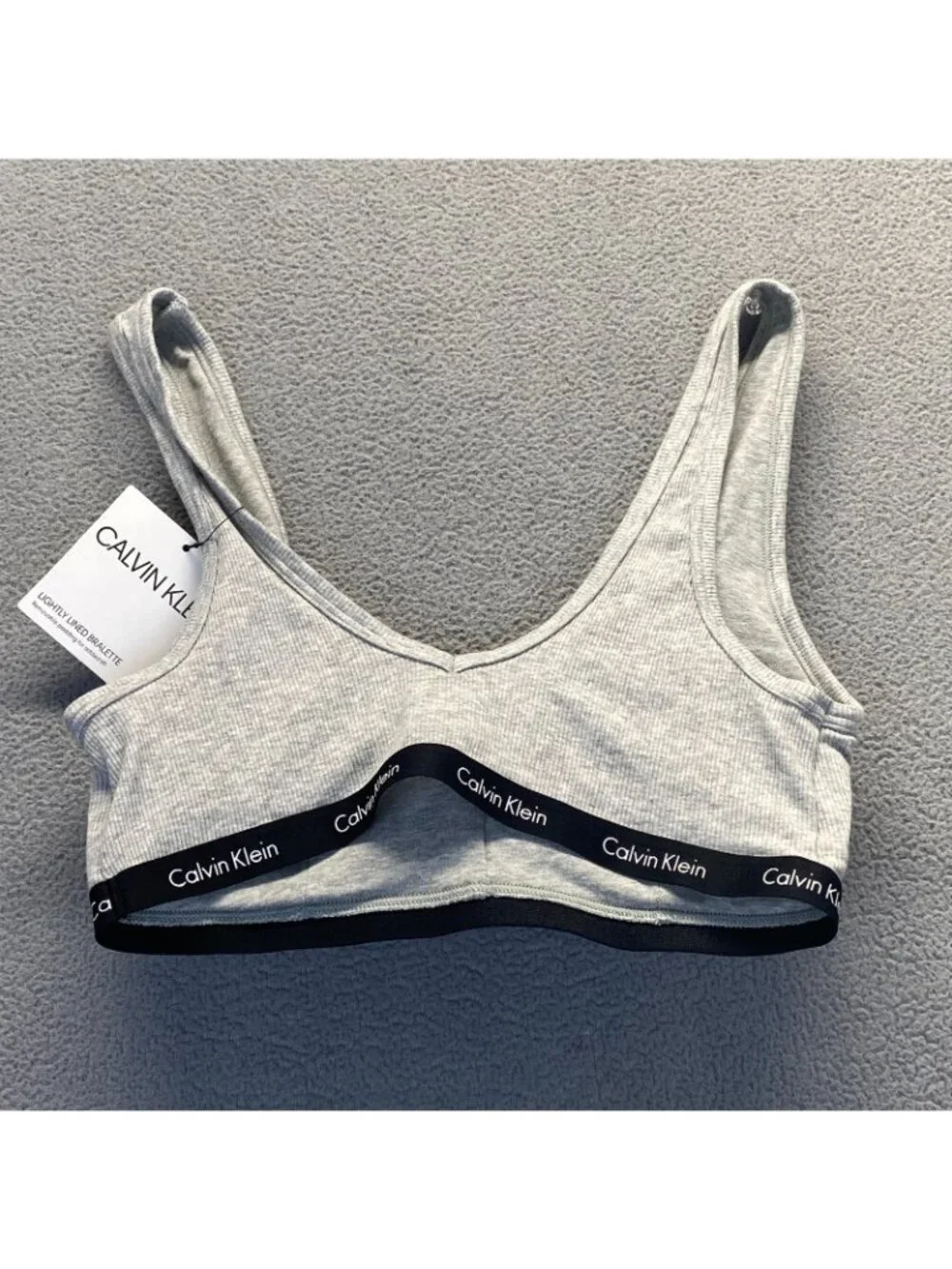 Calvin Klein Women`s Lightly Lined Ribbed Bralette  Size L Color  Grey